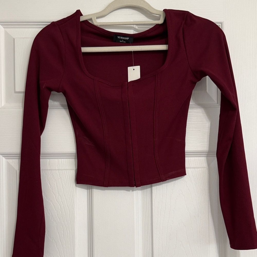 Workshop Republic Clothing Burgundy Crop Top